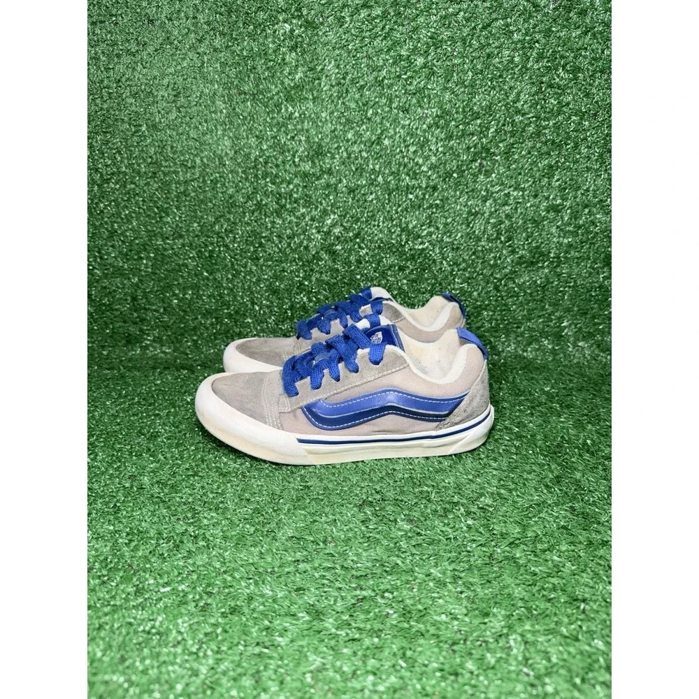 Vans Knu Skool Boys Size 2.5Y Grey Blue Casual Walking‎ Shoes Skate Sneakers